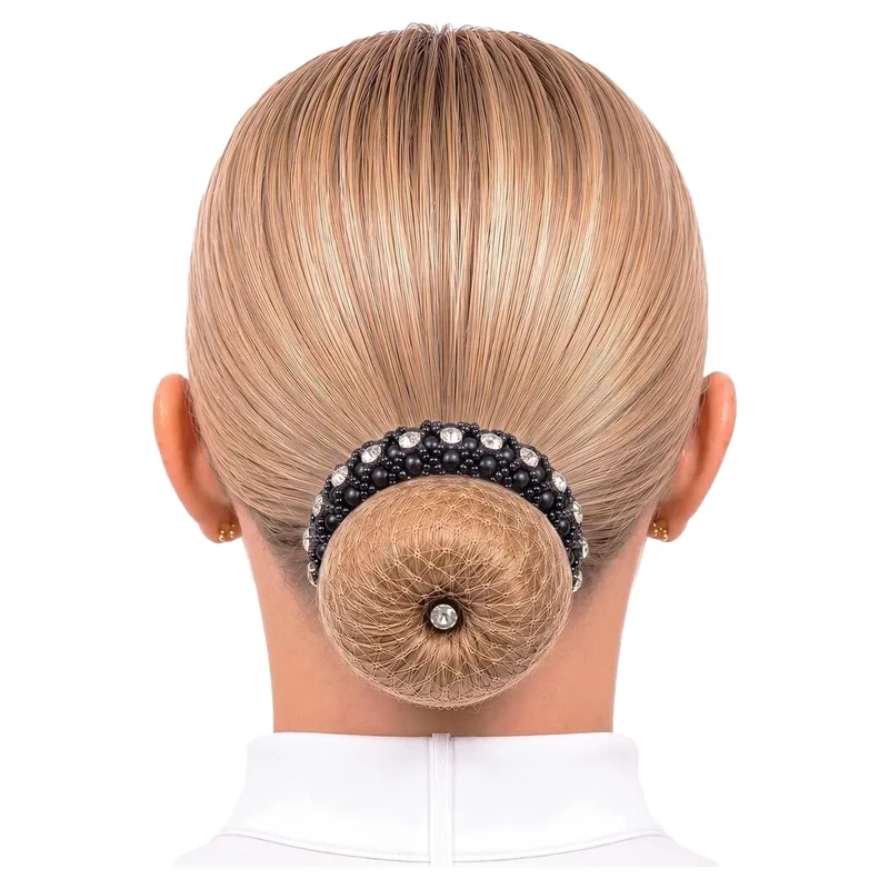Equetech Beaded Crystal Bun Ring Scrunchie - Black-1