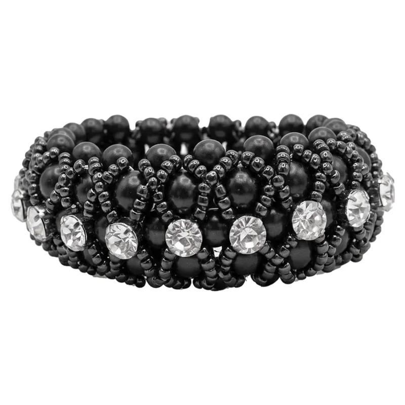 Equetech Beaded Crystal Bun Ring Scrunchie - Black