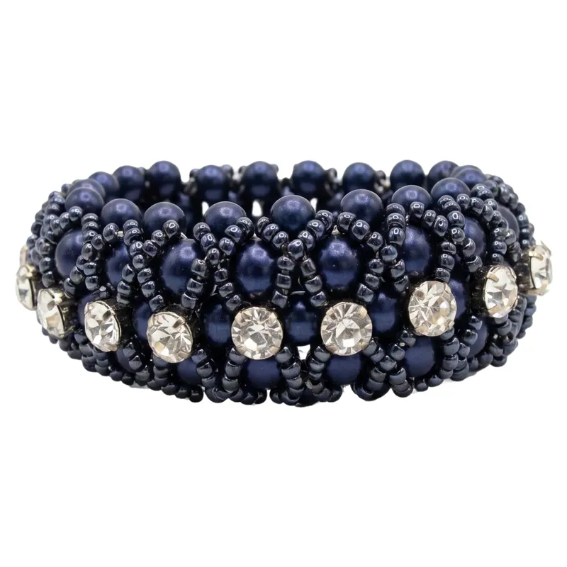 Equetech Beaded Crystal Bun Ring Scrunchie - Navy