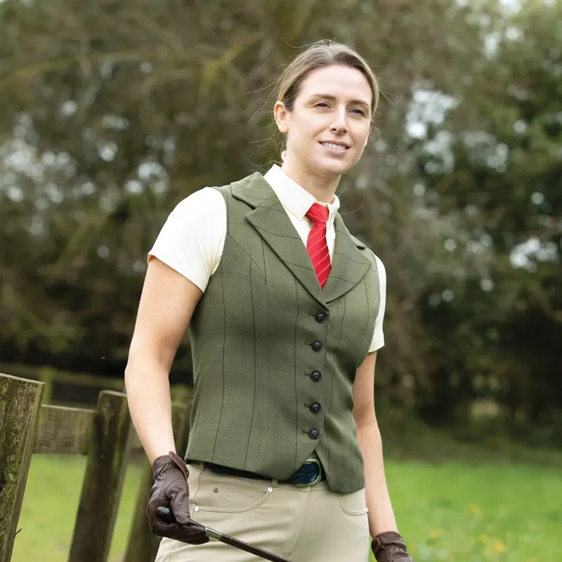 Equetech Bellingham Deluxe Womens Tweed Show Vest - Green-3