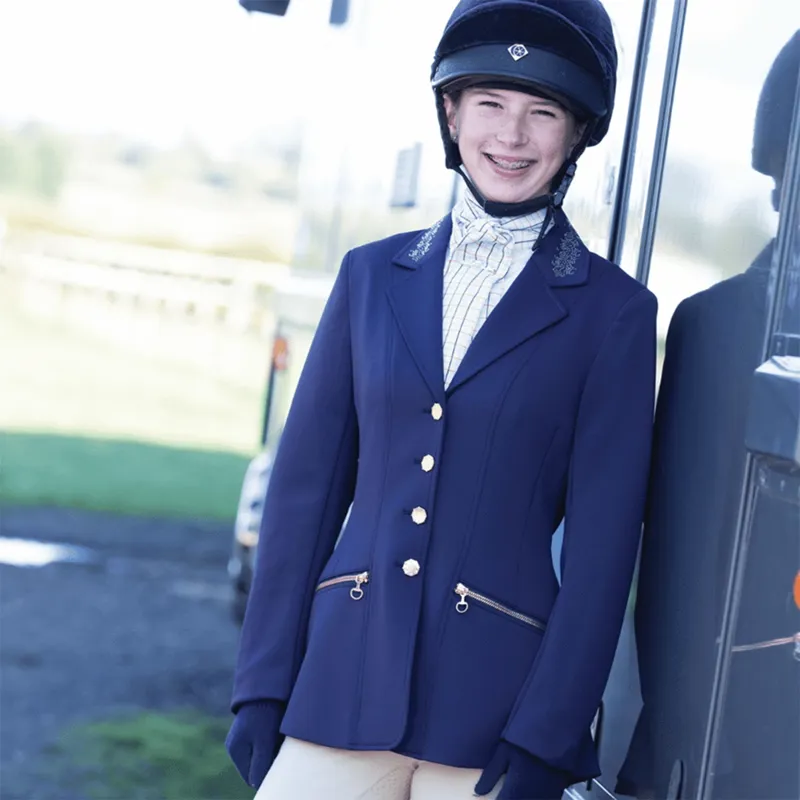 Equetech Crystal Water-Resistant Youth Show Coat - Navy/Rose Gold-1