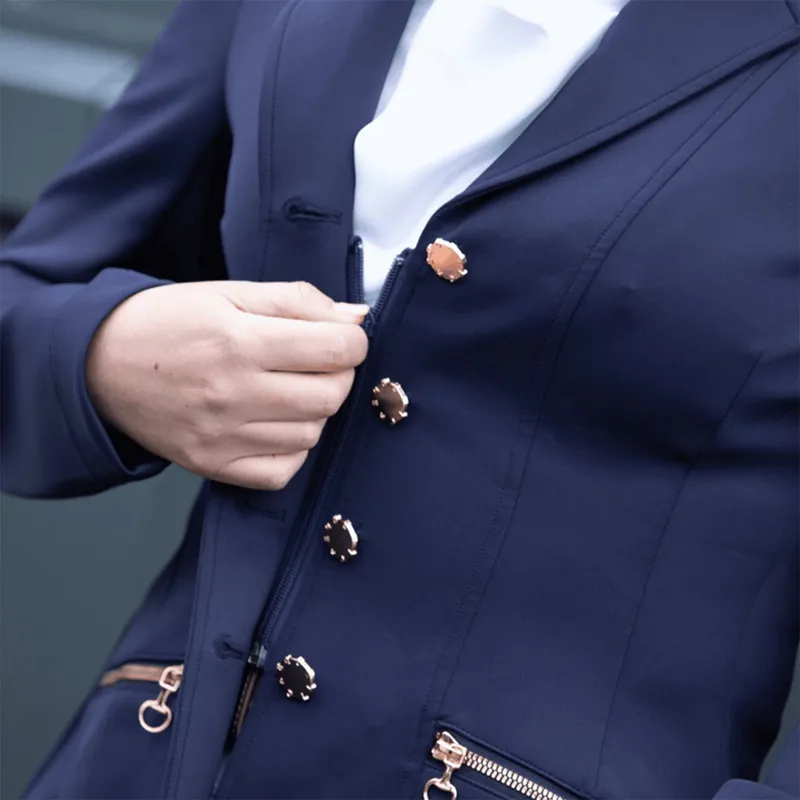 Equetech Crystal Showerproof Women's Show Coat - Navy/Rose Gold-3