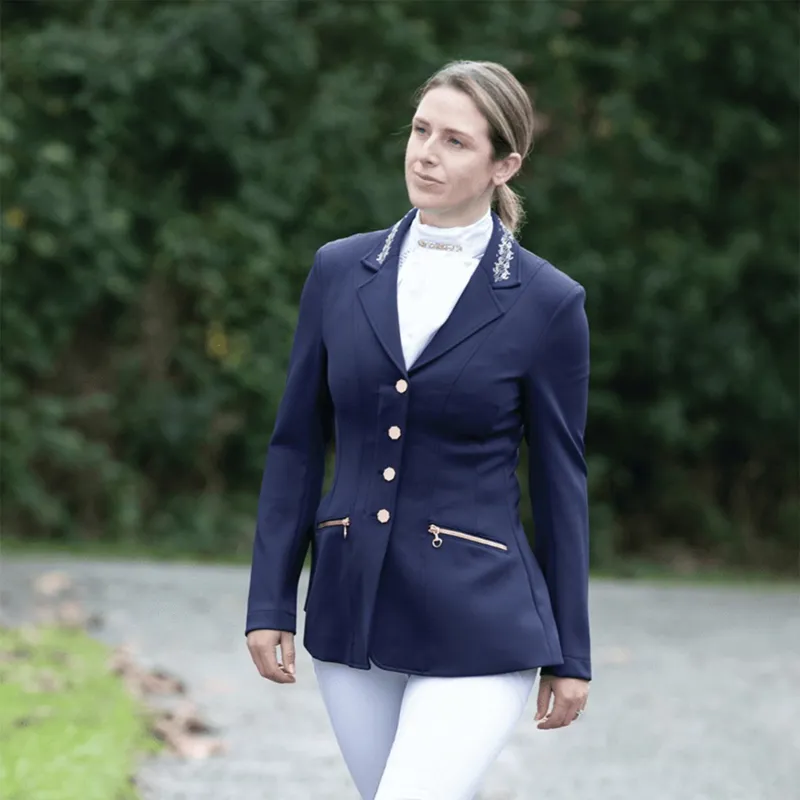 Equetech Crystal Showerproof Women's Show Coat - Navy/Rose Gold-1