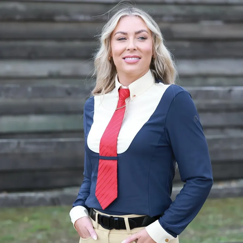 Equetech Elite Women's Long-Sleeve Show Shirt - Navy/Cream-2