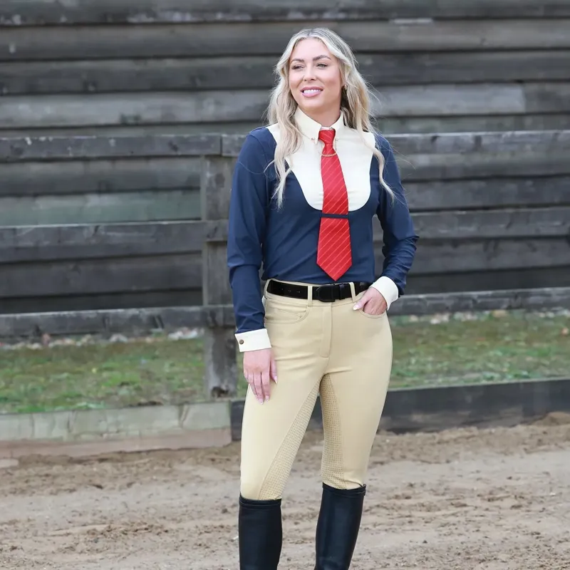 Equetech Elite Women's Long-Sleeve Show Shirt - Navy/Cream-3