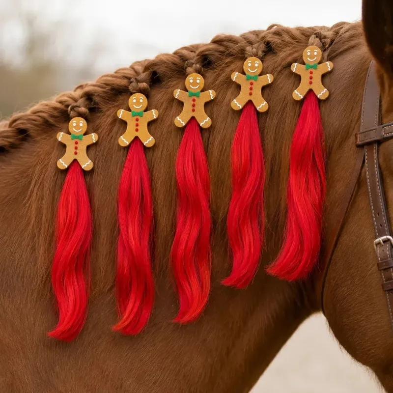 Equetech Christmas Mane Tassels Pack of 5 - Gingerbread Man/Tan-1