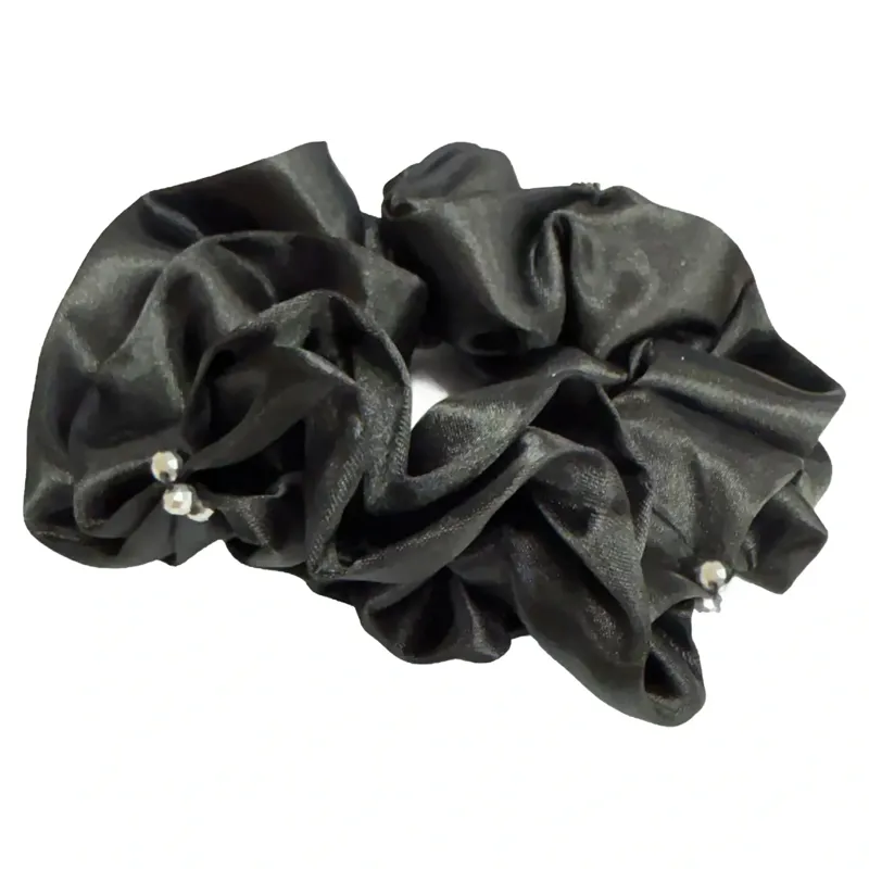 Equetech Blossom Satin Crystal Hair Scrunchie - Black/ Silver