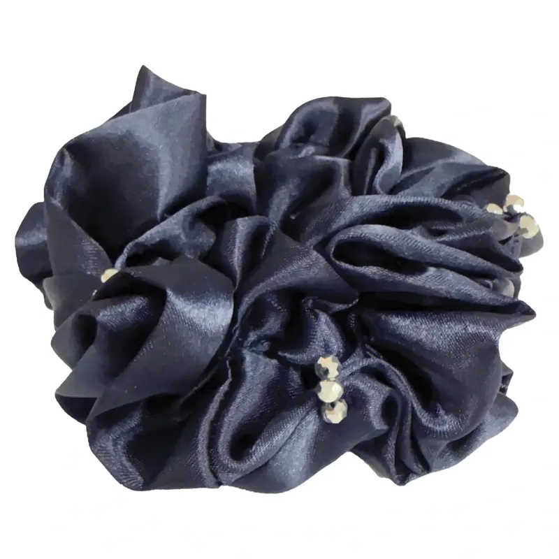 Equetech Blossom Satin Crystal Hair Scrunchie - Navy/ Silver
