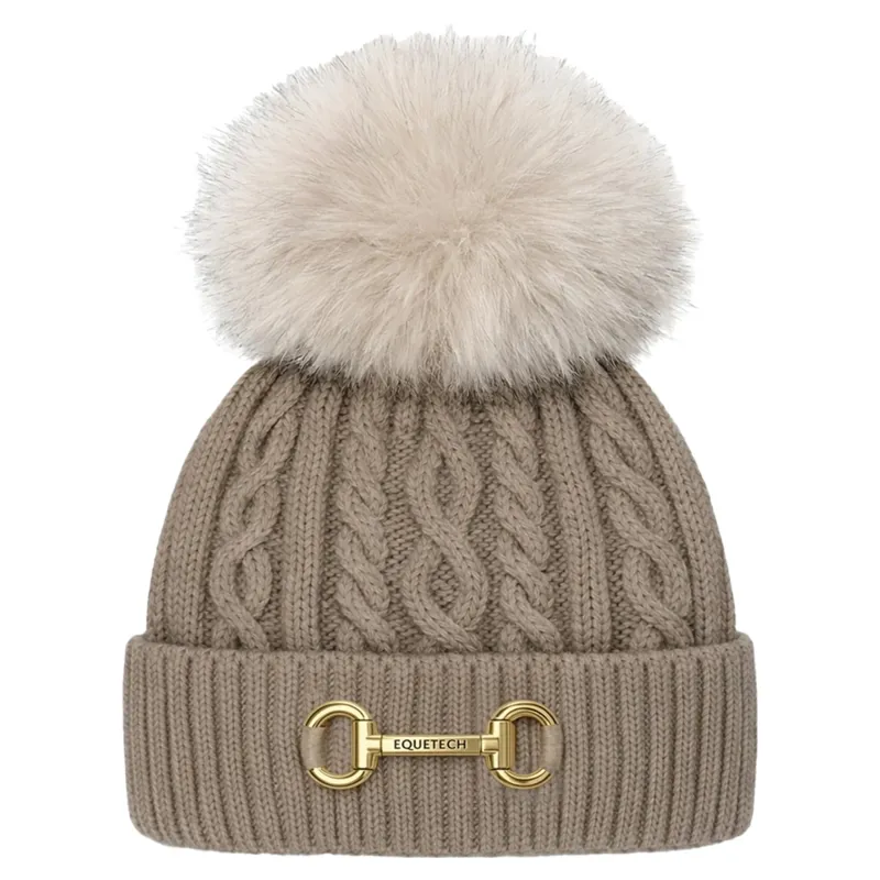 Equetech Reknit Cable Bit Waterproof Knit Hat in Taupe