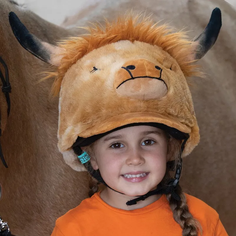 Equetech Animal Helmet Cover - Heather Highland Cow-1
