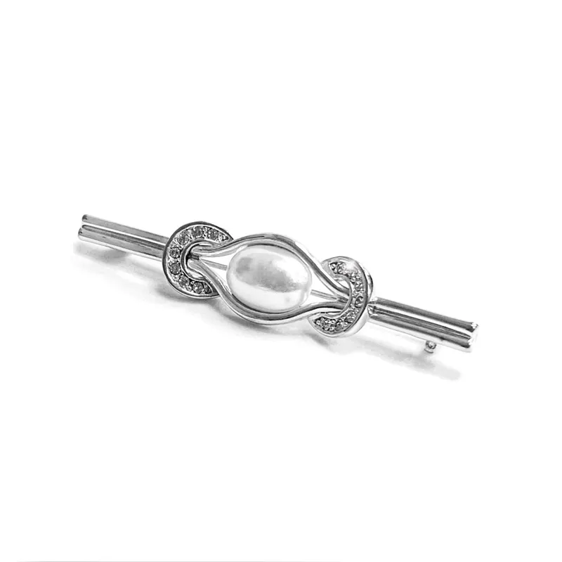 Equetech Pearl and Horseshoes Stock Pin - Silver-1