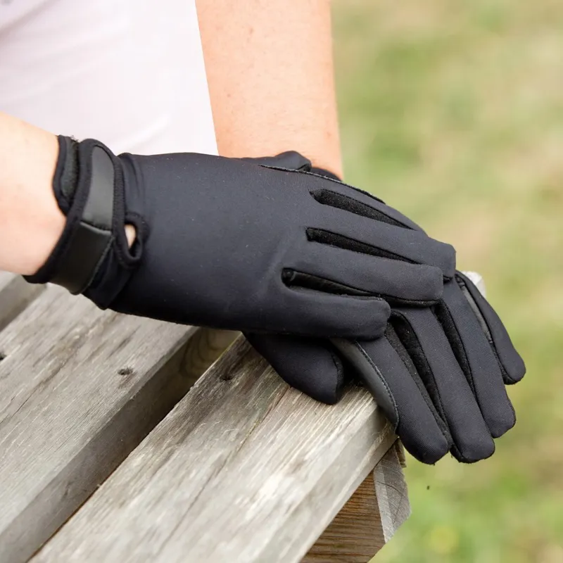 Equetech Junior Competition Stretch Riding Gloves - Black-1