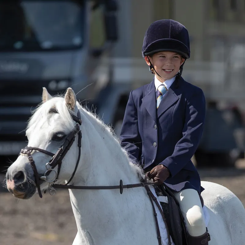 Equetech Jersey Deluxe Junior Girls Show Coat - Navy-1