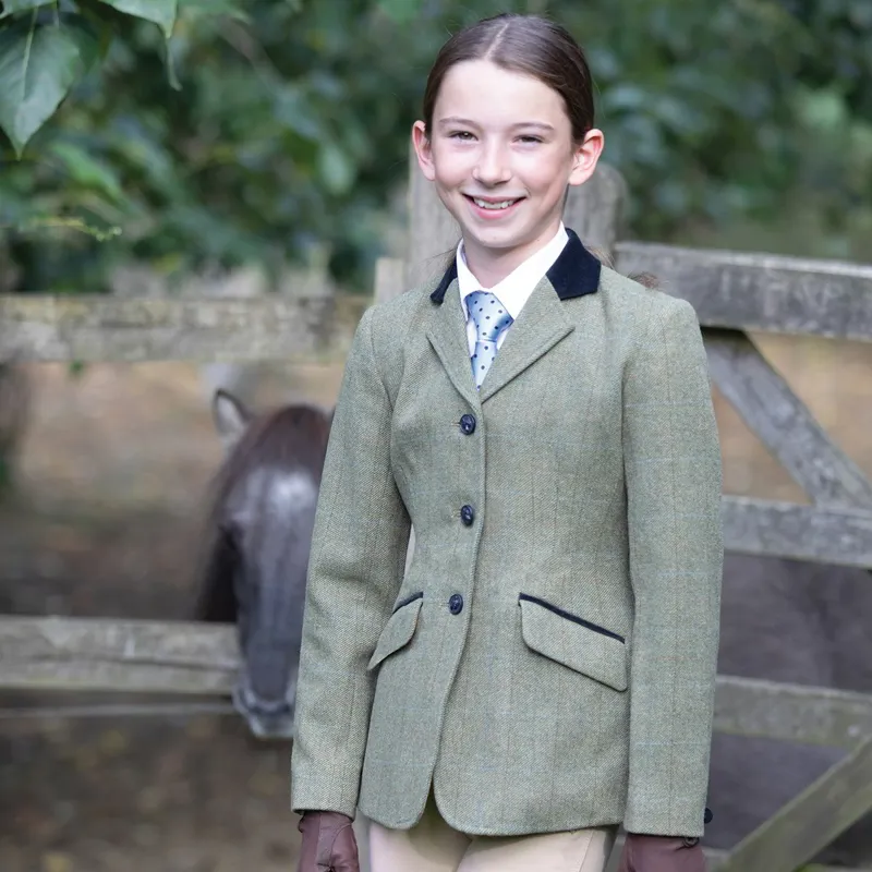 Equetech Thornborough Deluxe Tweed Junior Show Coat - Green-1