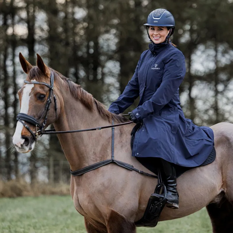EQUIDRY Aura Women's Waterproof Long Riding Coat - Navy-4