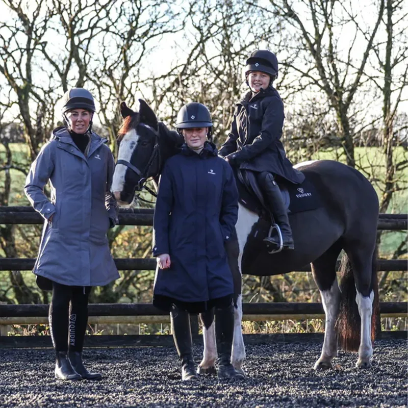 EQUIDRY Bronte Waterproof Junior Long Riding Coat - Navy-4