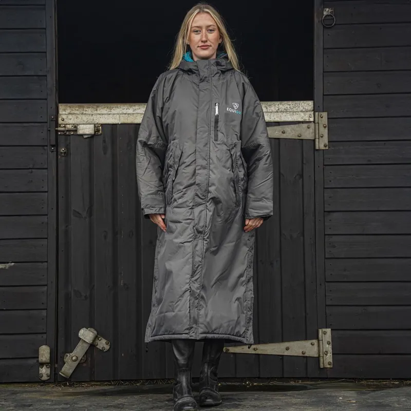 EQUIDRY Evolution Thick Fleece Lined Waterproof Jacket - Grey/Turquoise-3