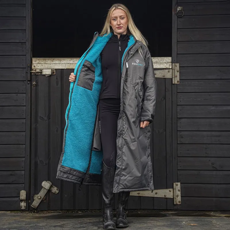 EQUIDRY Evolution Thick Fleece Lined Waterproof Jacket - Grey/Turquoise-2