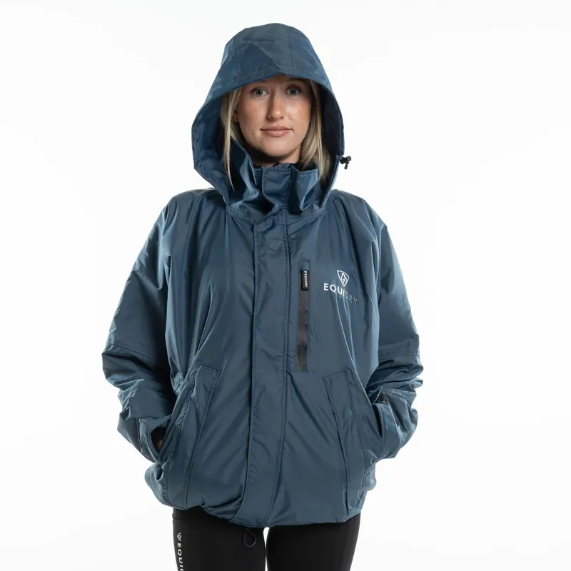EQUIDRY Shortie Thin Fleece Lined Waterproof Jacket - Steel Blue/Grey-9