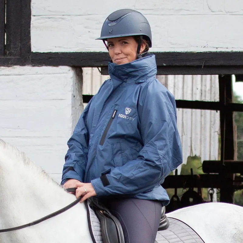 EQUIDRY Shortie Thin Fleece Lined Waterproof Jacket - Steel Blue/Grey-6