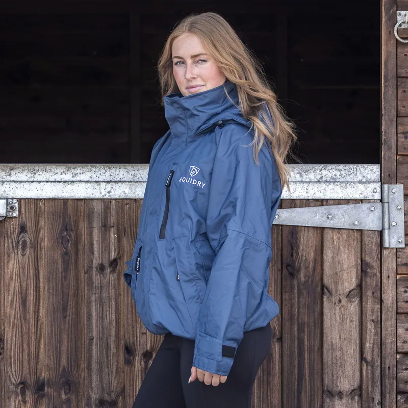 EQUIDRY Shortie Thin Fleece Lined Waterproof Jacket - Steel Blue/Grey-2