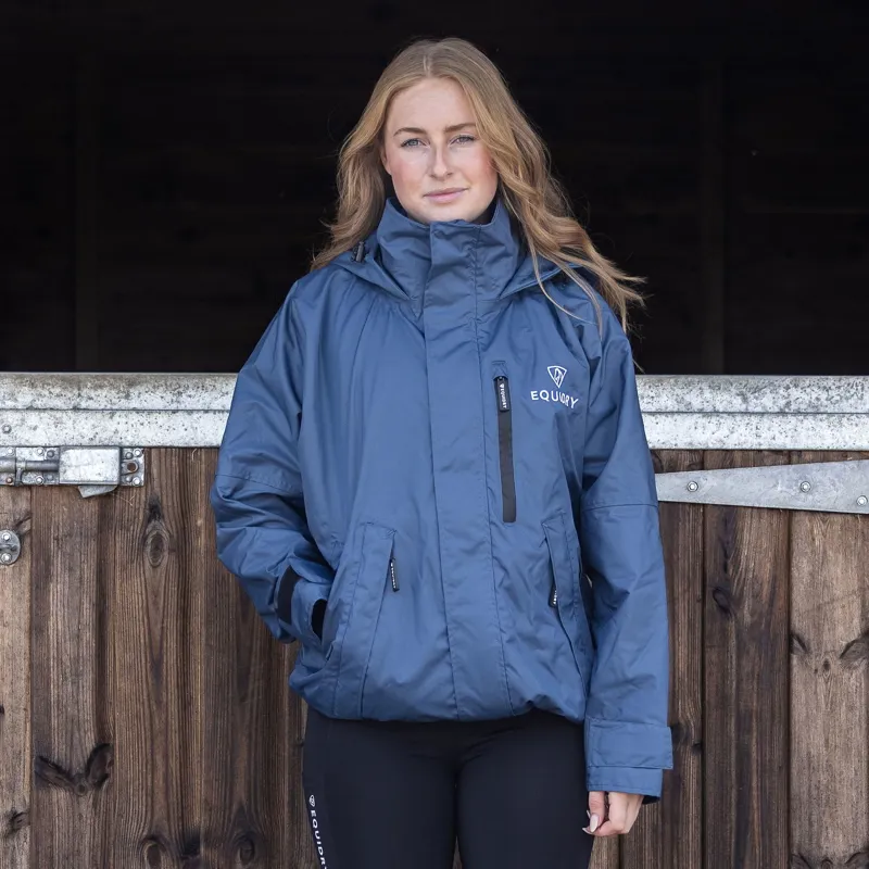 EQUIDRY Shortie Thin Fleece Lined Waterproof Jacket - Steel Blue/Grey-1