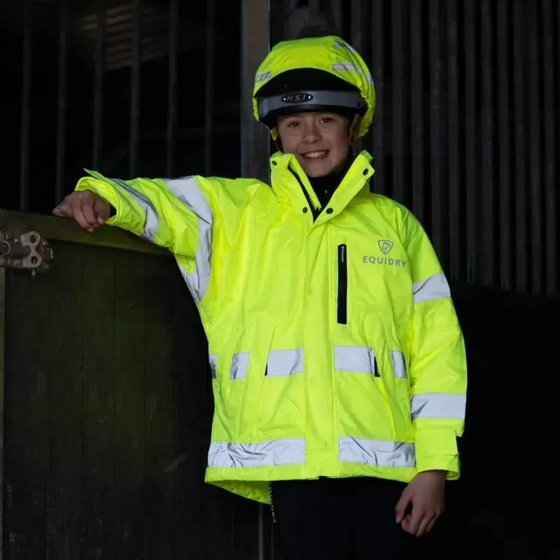 EQUIDRY Shortie Fleece Lined Junior Waterproof Jacket - Hi-Vis Yellow