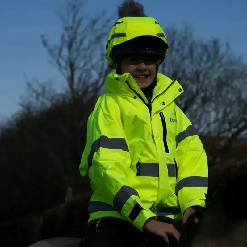 EQUIDRY Shortie Fleece Lined Junior Waterproof Jacket - Hi-Vis Yellow-1