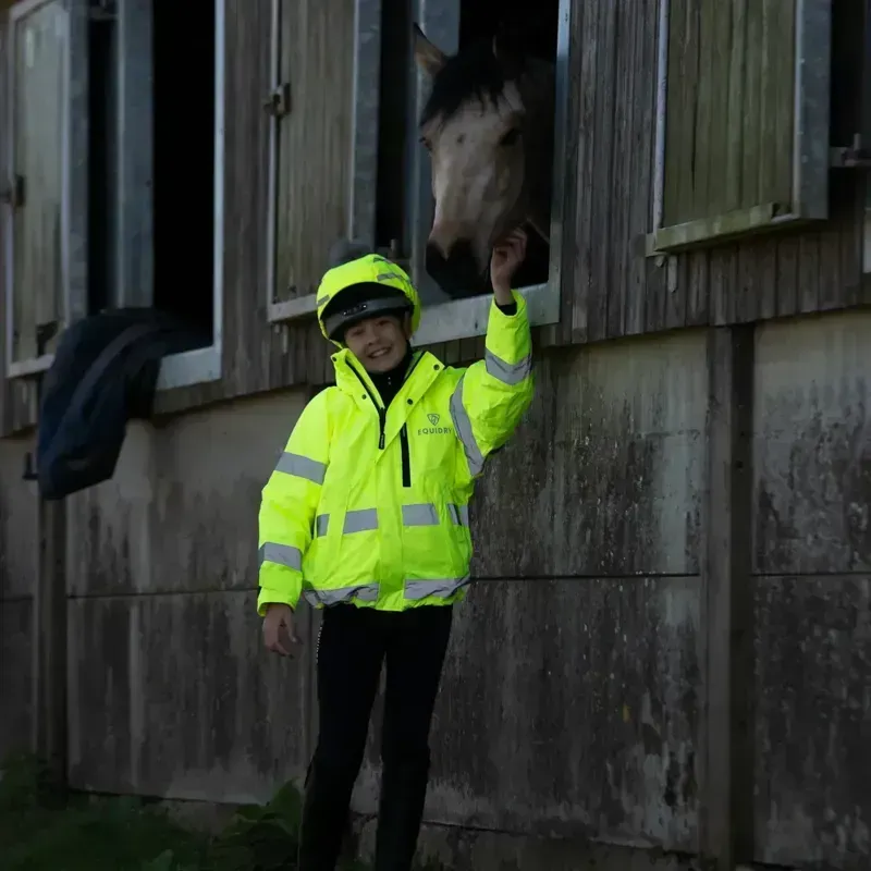 EQUIDRY Shortie Fleece Lined Junior Waterproof Jacket - Hi-Vis Yellow-3