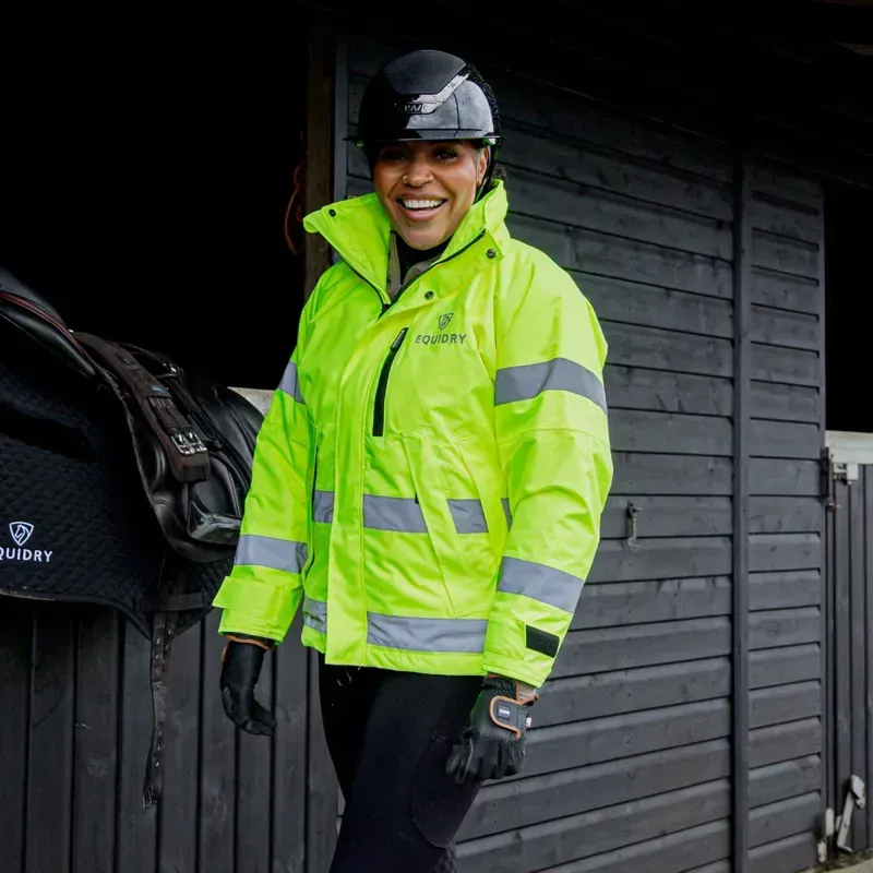 EQUIDRY Shortie Thin Fleece Lined Waterproof Jacket - Hi-Viz Yellow-3