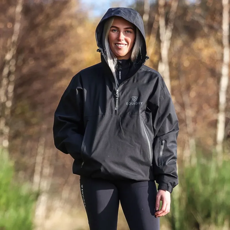 EQUIDRY Storm Smock Waterproof Quarter Zip Adult Jacket - Black-9