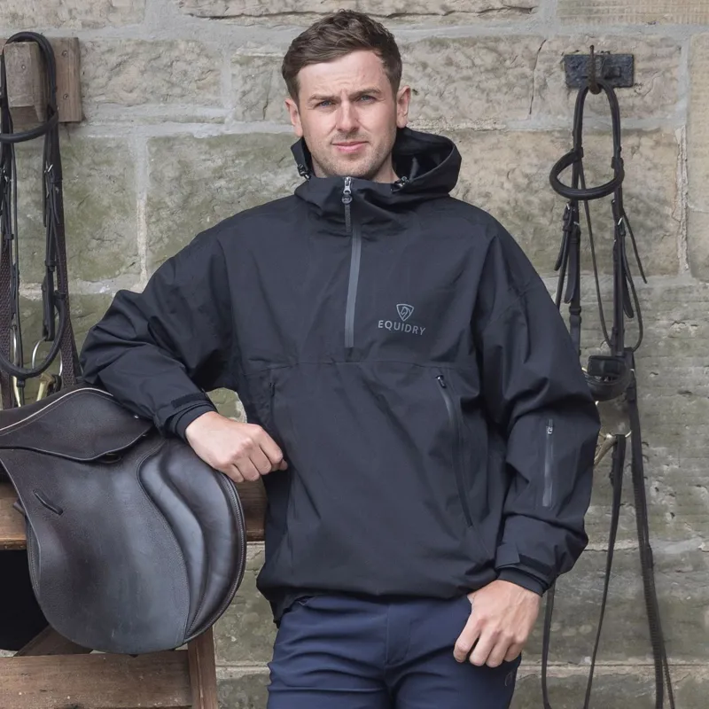 EQUIDRY Storm Smock Waterproof Quarter Zip Adult Jacket - Black-1