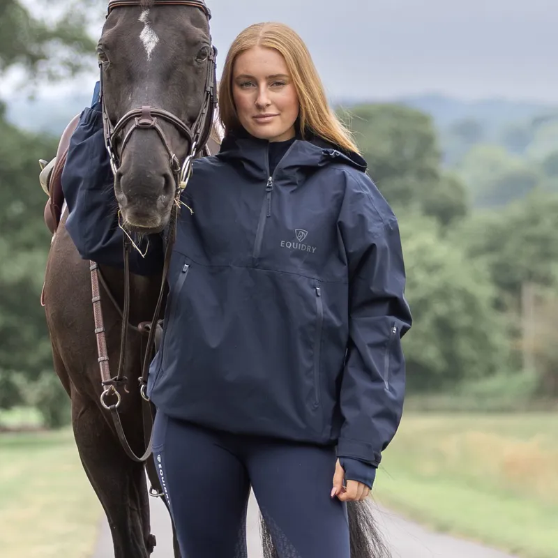 EQUIDRY Storm Smock Waterproof Quarter Zip Adult Jacket - Navy