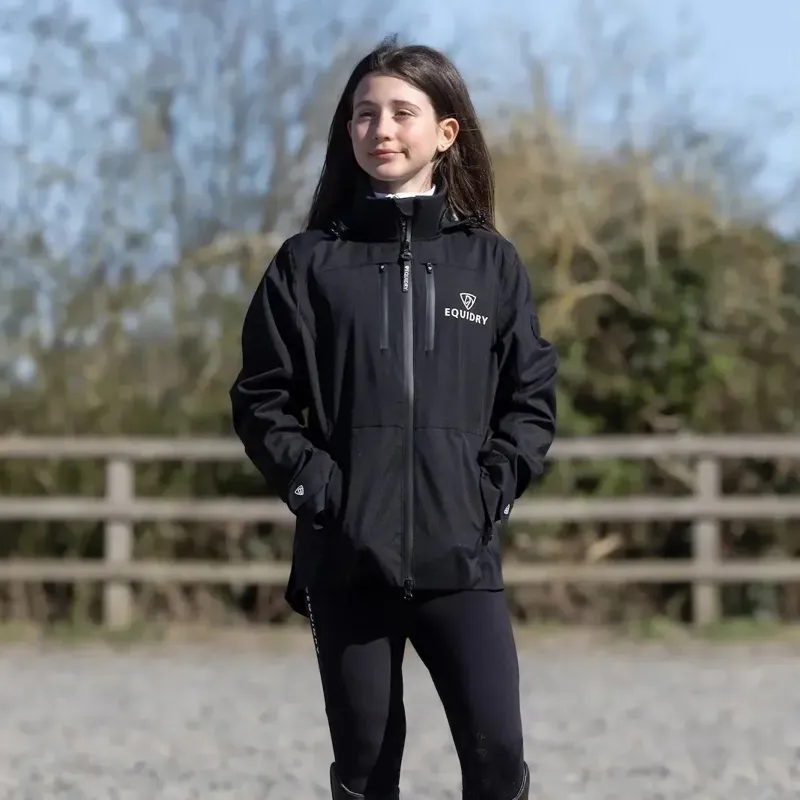 EQUIDRY Varsha Junior Girls Waterproof Jacket - Black-6