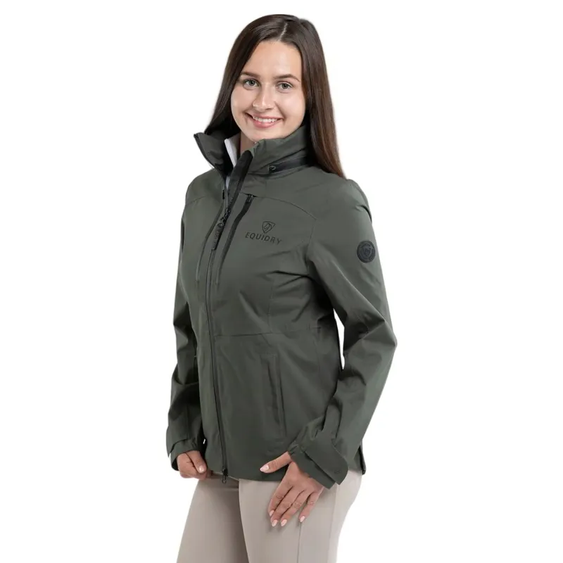 EQUIDRY Varsha Women's Waterproof Riding Jacket - Black Forest Green-2