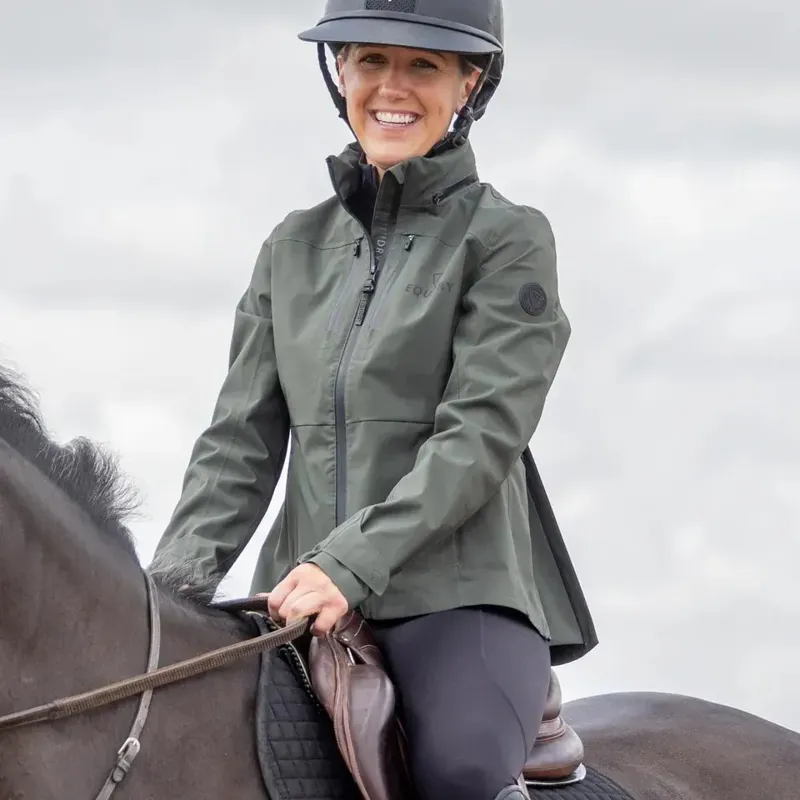 EQUIDRY Varsha Women's Waterproof Riding Jacket - Black Forest Green-4
