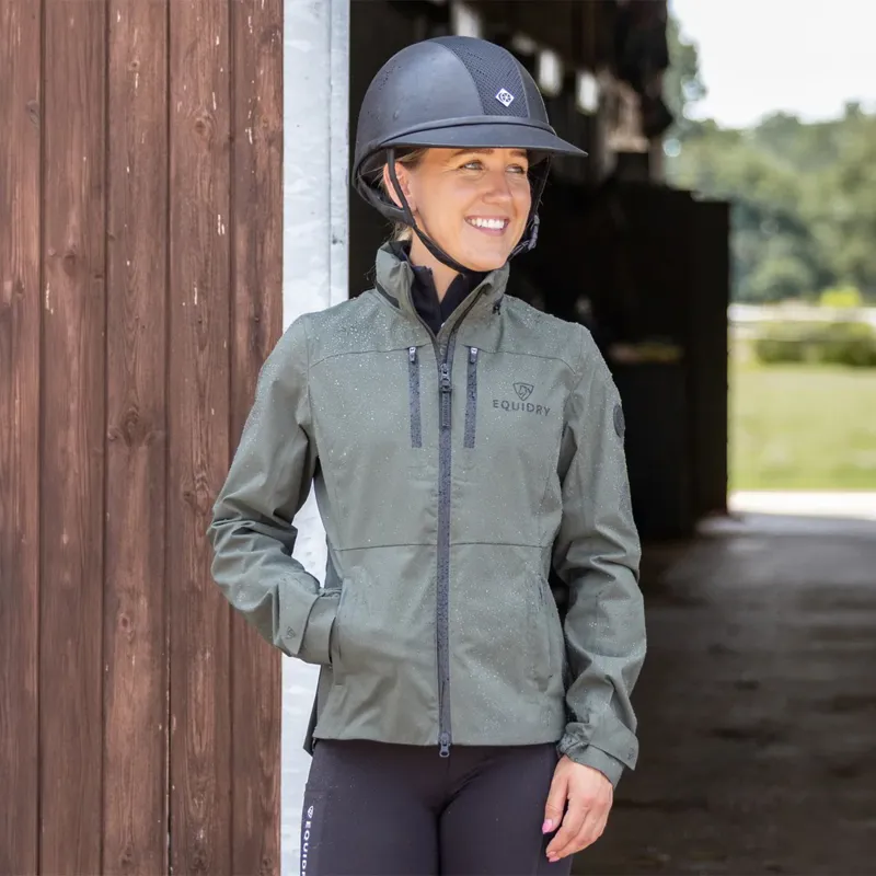 EQUIDRY Varsha Women's Waterproof Riding Jacket - Black Forest Green-1