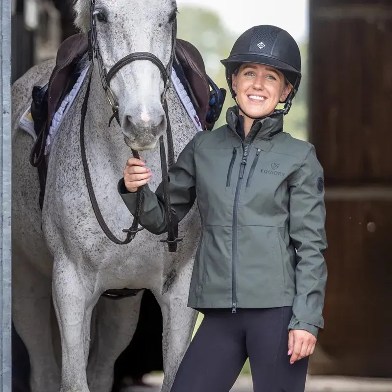 EQUIDRY Varsha Women's Waterproof Riding Jacket - Black Forest Green-6