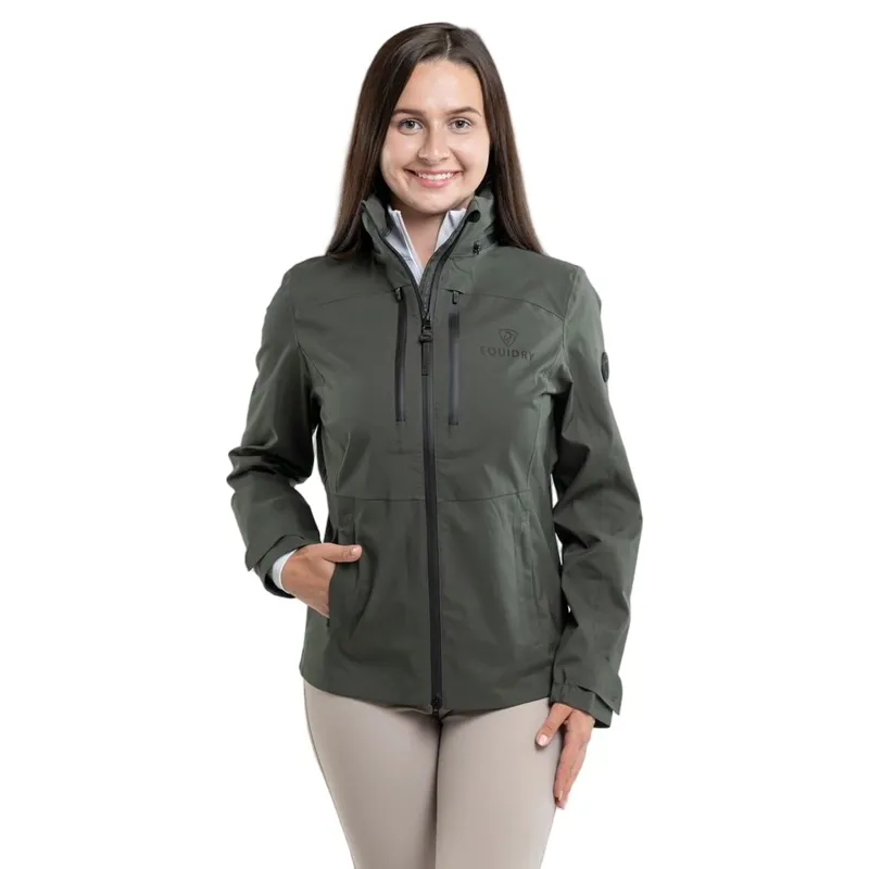 EQUIDRY Varsha Women's Waterproof Riding Jacket - Black Forest Green