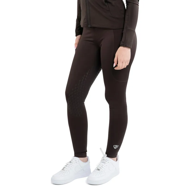 Equidry Water Repellent Knee Grip Women's Riding Leggings - Brown/White-2
