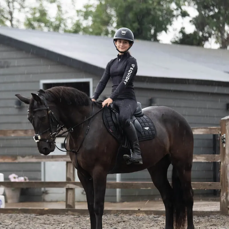 EQUIDRY Water Resistant Junior Full Grip Riding Tights - Black/White-5