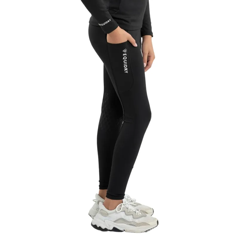 EQUIDRY Water Resistant Junior Full Grip Riding Tights - Black/White