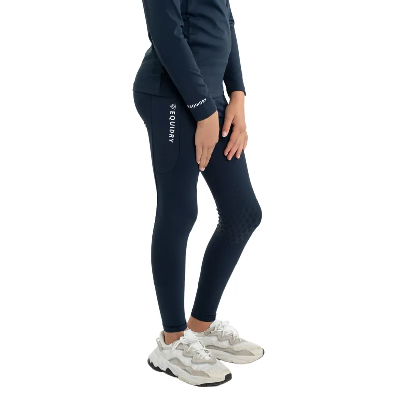 EQUIDRY Water Resistant Junior Full Grip Riding Tights - Navy/White