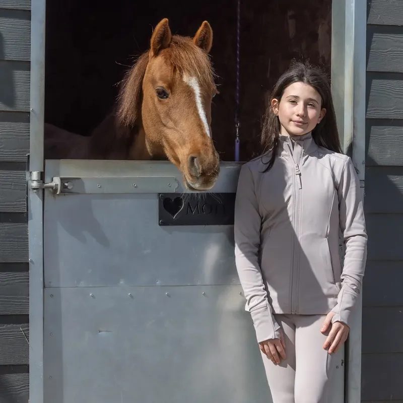 Equidry Junior Girls Full Zip Up Water Repellent Top - Sand/White-4