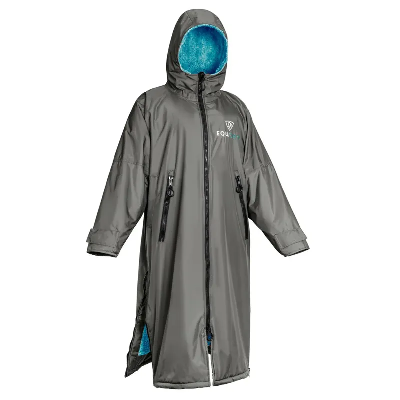 EQUIDRY Original Thick Fleece Lined Junior Jacket - Charcoal/Turquoise