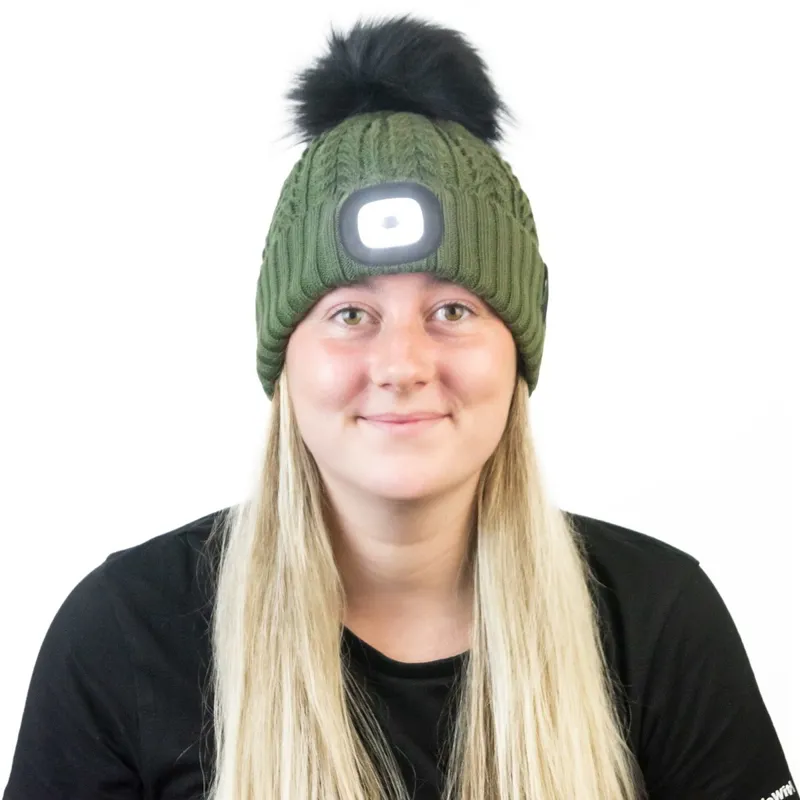 Equi Light Flashlight Pom Beanie Hat - Hunter Green