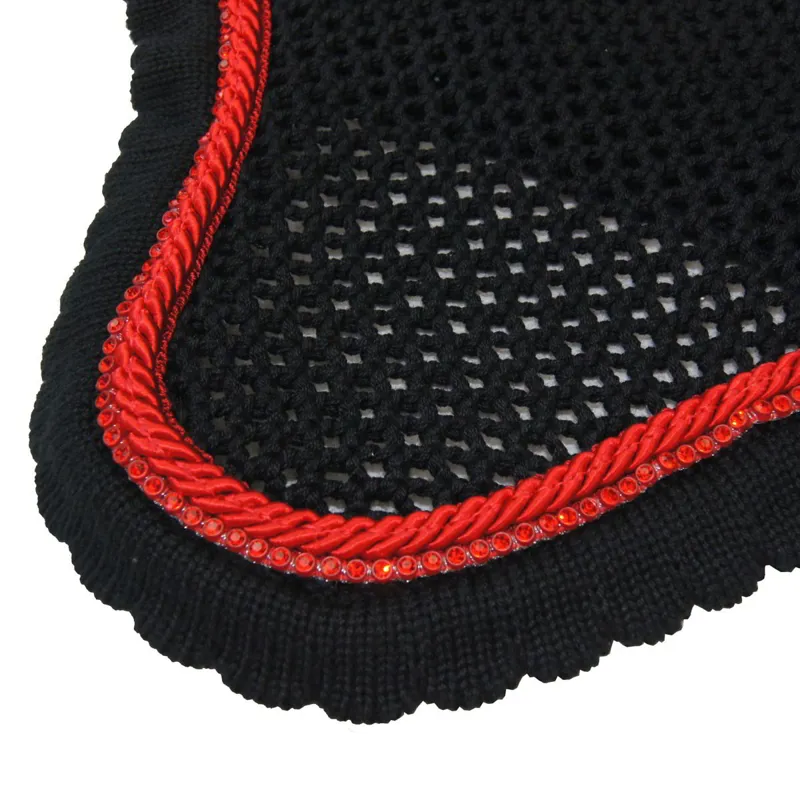 Equiline Kim Custom Ear Net - Black/52 Red/S010 Red Rhinestones-1