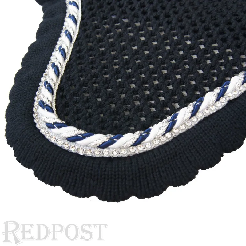 Equiline Kim Custom Ear Net - Blue/88 Glitter Cord/White Rhinestones-1