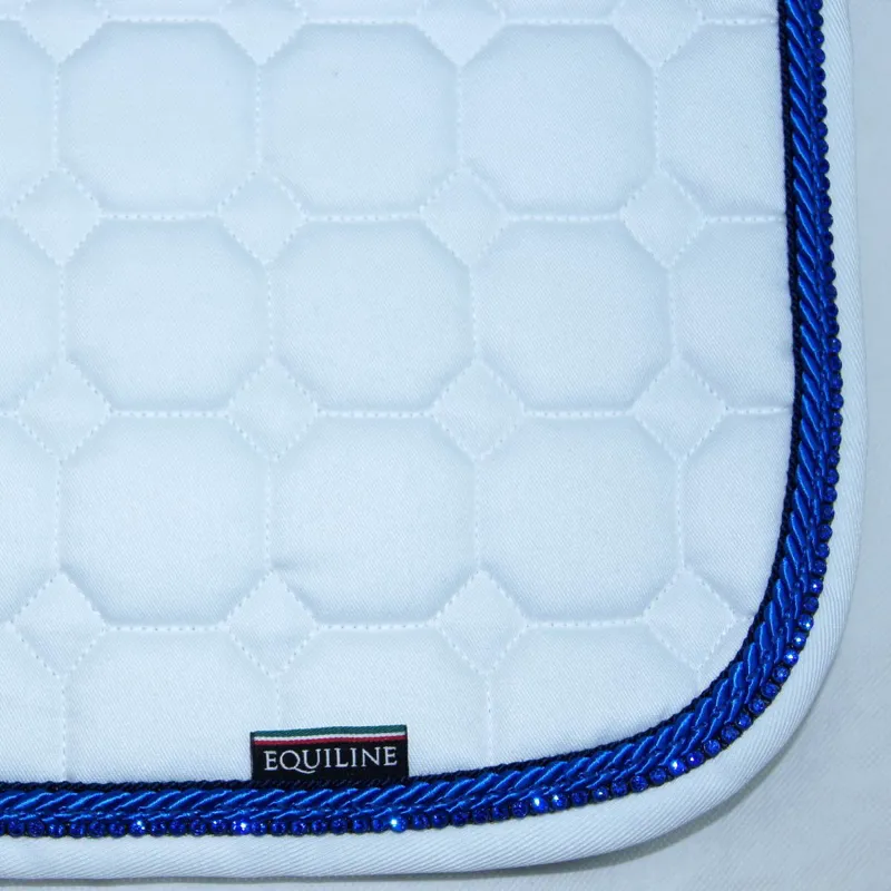Equiline Octagon Custom Saddle Pad - White/Royal Blue/Blue Diamante-1
