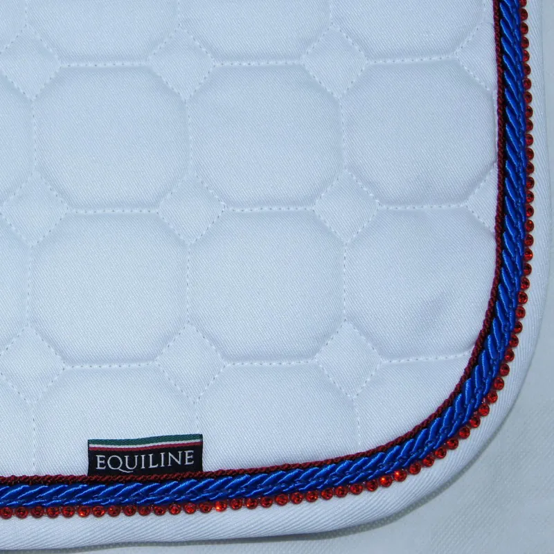 Equiline Octagon Custom Saddle Pad - White/Royal Blue/Red Diamante-1